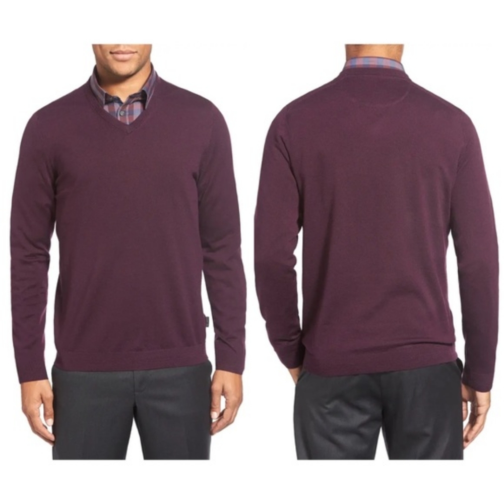 Ted Baker Batatak Slim Fit Purple Merino Wool V Neck Sweater size 4/men’s large